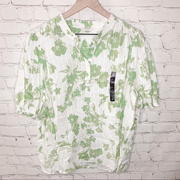 Lucky Brand Puff Sleeve Popover Blouse Green Multi Floral Size Extra Large NWT - Picture 4 of 13